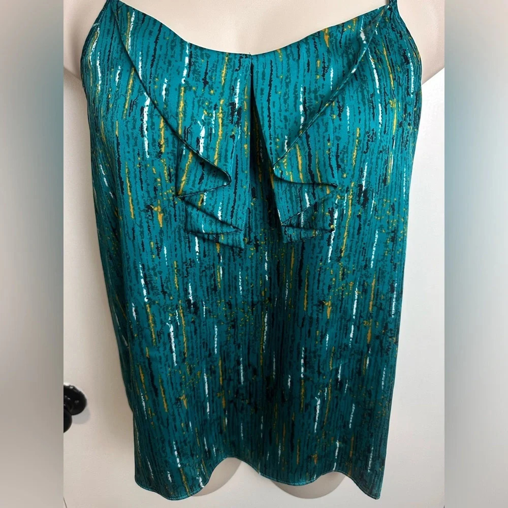 Apostrophe Green Ruffled Tank Top Large Petite Spaghetti Strap Lightweight 1221 - Picture 5 of 8
